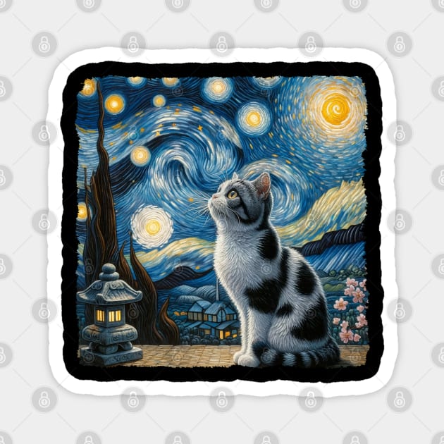 Japanese Bobtail Starry Night Inspired - Artistic Cat Magnet by starry_night