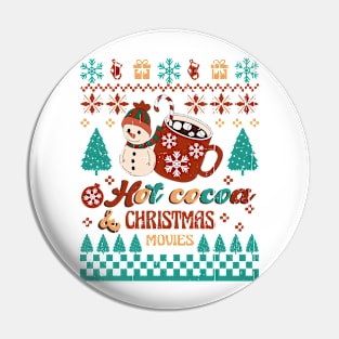 Hot Cocoa Christmas Movies, Retro Christmas Pin