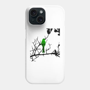 Green bird on a black tree Phone Case