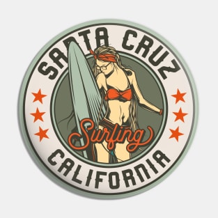 Vintage Surfing Badge for Santa Cruz, California Pin