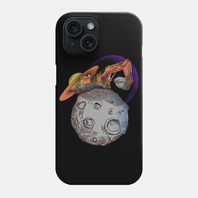 Excavator on the moon Phone Case by damnoverload