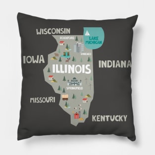 Illinois State USA Illustrated Map Pillow