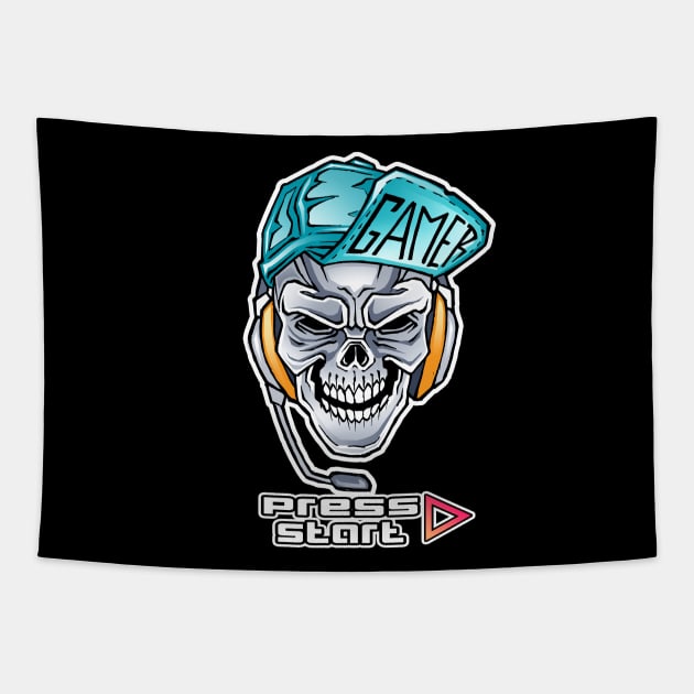 Skull Gamer Press Start Mode Tapestry by dnlribeiro88