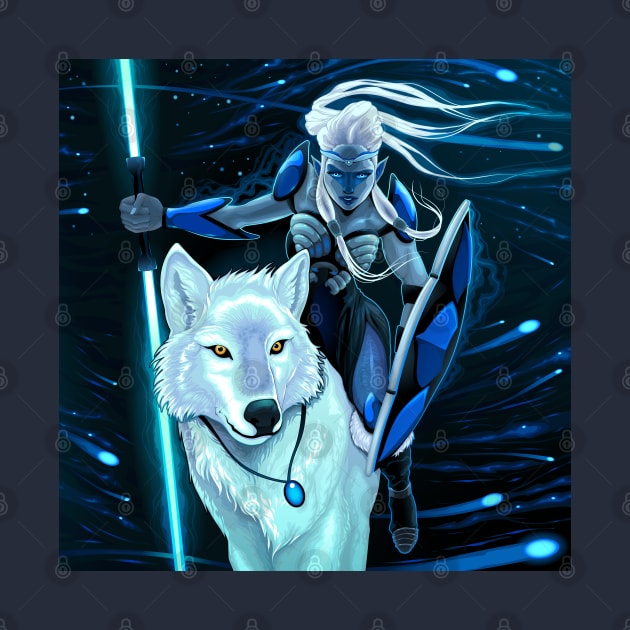 Elf with white wolf by ddraw