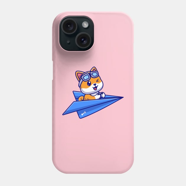 Cute Shiba Inu Dog Pilot Driving Paper Plane Cartoon Phone Case by Catalyst Labs