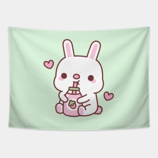 Cute Bunny Loves Strawberry Milk Tapestry