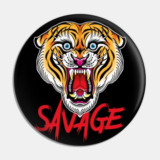 Savage Tiger Traditional Tattoo Pin