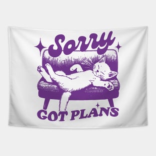 Sorry Got Plans Retro Graphic T-Shirt, Vintage Unisex Adult T Shirt, Vintage Kitten T Shirt, Nostalgia Cat Tapestry