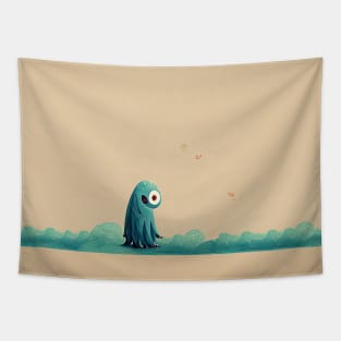 Green One Eyed Monster Taking a Stroll Tapestry