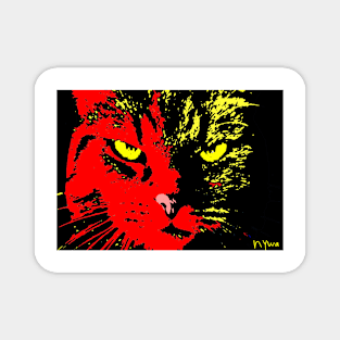 ANGRY CAT POP ART -  RED YELLOW BLACK Magnet