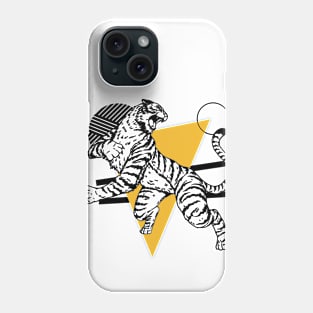 Retro Black & Gold Tiger on the Attack // Vintage Geometric Shapes Background Phone Case
