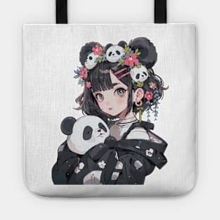 Manga Girl Cuddling A Panda Tote