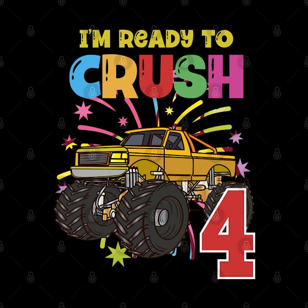 Yellow monster trucks are my jam 4th birthday ready to crush party by teeshirtmarket