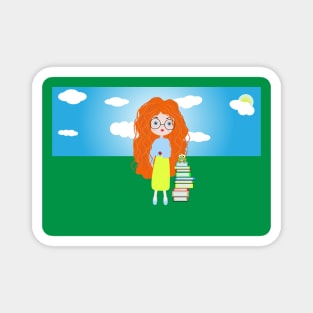 girl and books illustration, Magnet