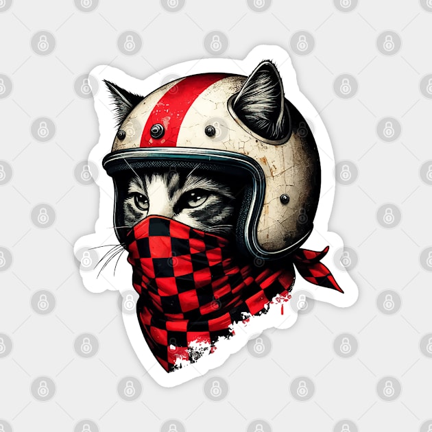 Retro Vintage Funny Gray Cat in Cool Helmet Magnet by TomFrontierArt