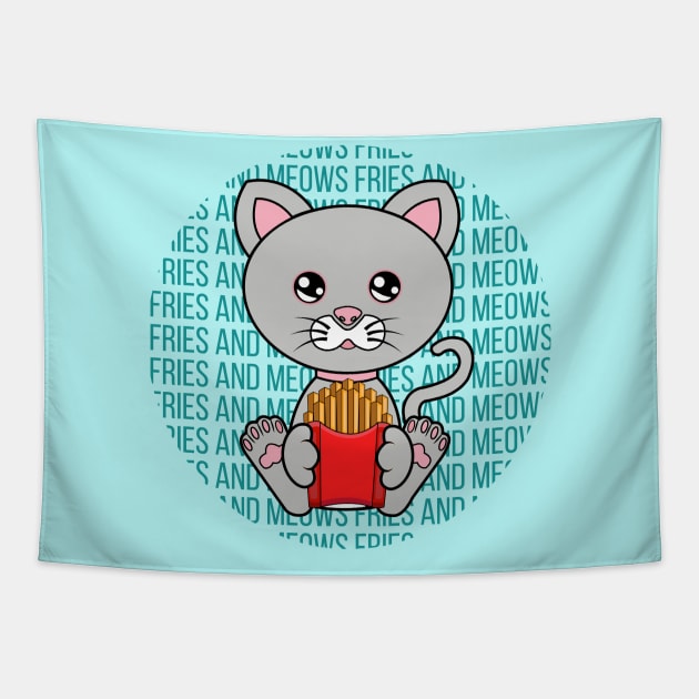 All I Need is fries and cats, fries and cats, fries and cats lover Tapestry by JS ARTE