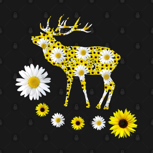 deer of sunflowers and daisies red deer floral pattern by rh_naturestyles