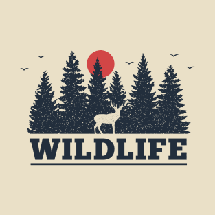 Wild Life, Deer, Black Design T-Shirt