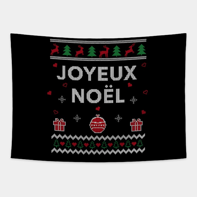 Merry Christmas French Ugly Christmas Gift Joyeux Noel Design Tapestry by Dr_Squirrel