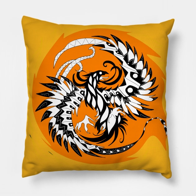 the phoenix on fire kaiju ecopop pattern Pillow by jorge_lebeau