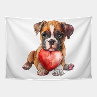 Valentine Boxer Holding Heart Tapestry