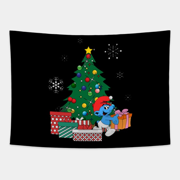 Smurf Around The Christmas Tree Tapestry by millustrationsbymatt