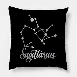 Sagittarius Zodiac Constellation in Silver - Black Pillow