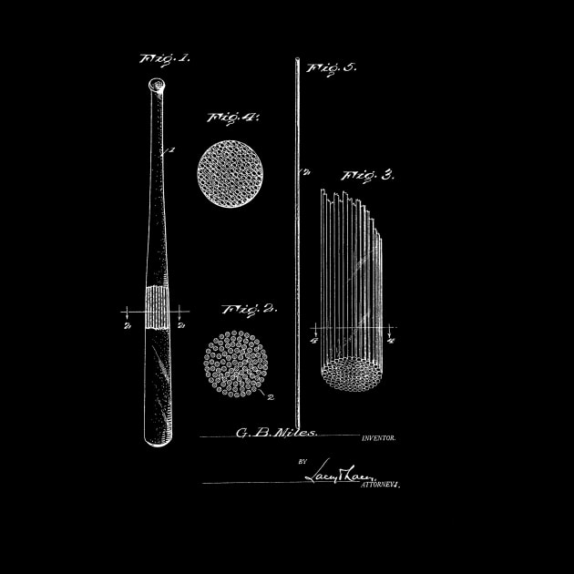 Baseball Bat Vintage Patent Hand Drawing by TheYoungDesigns