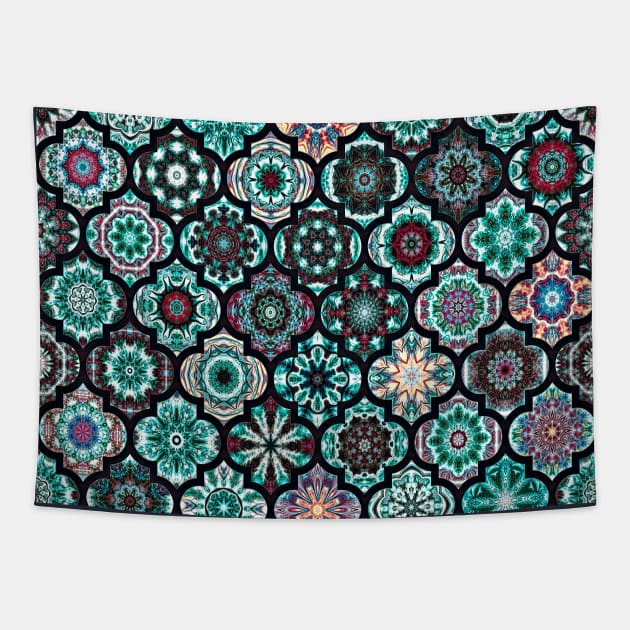 Moroccan pattern, teal tile Tapestry by redwitchart