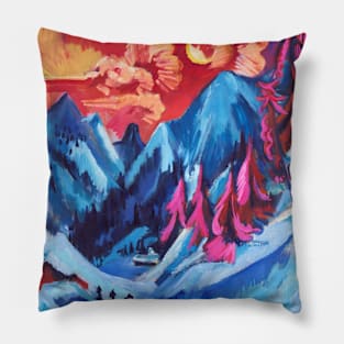 Winter Landscape in Moonlight Pillow