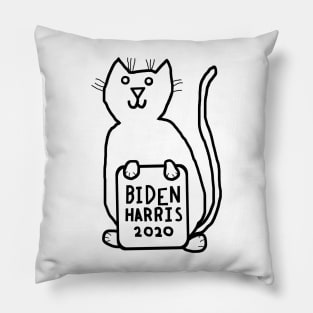 Cute Cat with Biden Harris Sign Outline Pillow