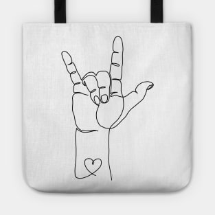 I Love You ASL Sign Hand Language Minimalist Line Art Tote