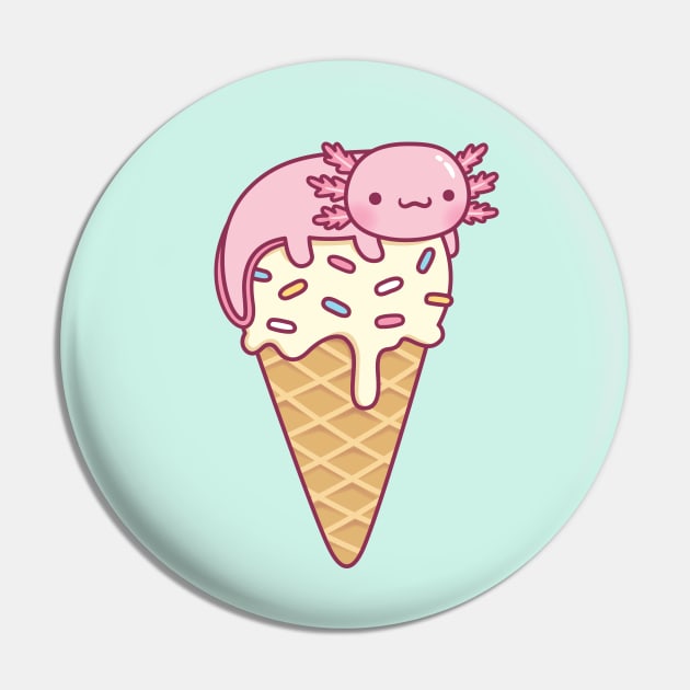 Cute Axolotl On Vanilla Ice Cream Cone Funny Pin by rustydoodle