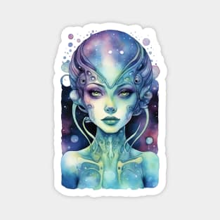 Alien Girl, colorful watercolor space art Magnet