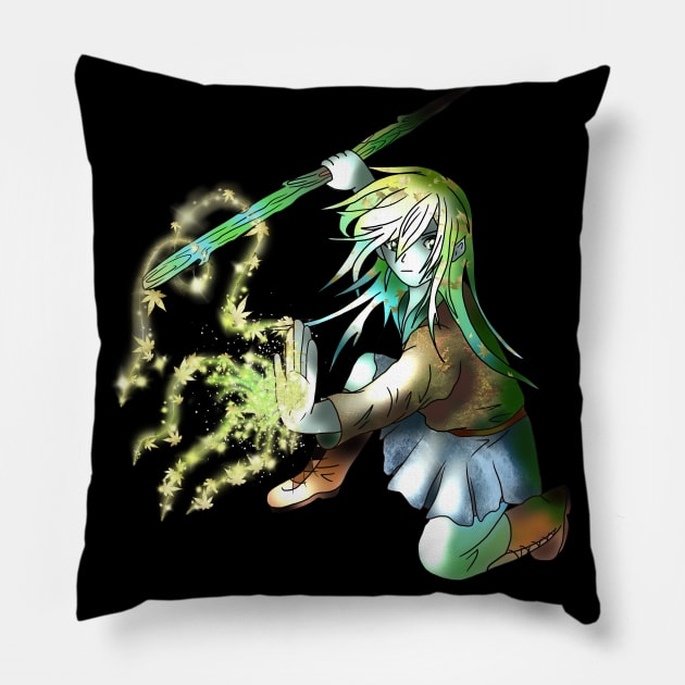 Dnd druid elf girl with a magic leaf whip Pillow by cuisinecat