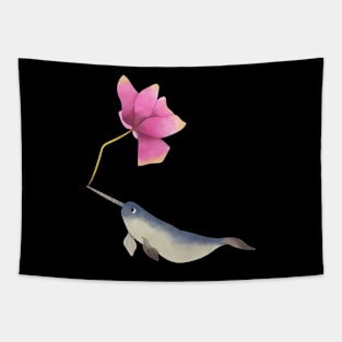 Narwhal Pink Rose Flower Tapestry