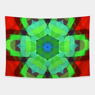 Retro Mandala Flower Green and Red Tapestry