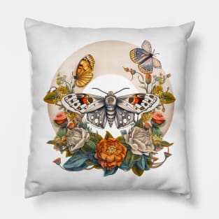 Beautiful moth with flowers Pillow