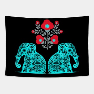 Elephant and Floral Design Tapestry