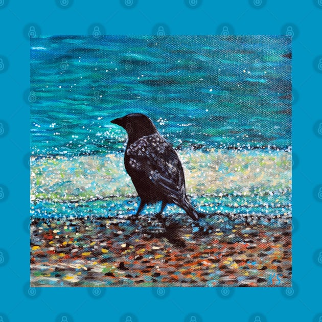 Crow on the Beach Painting by ArtbyKirstenSneath