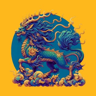 Chinese Qilin in blue and gold colors T-Shirt