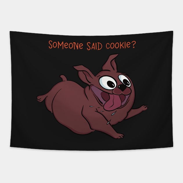 Someone said cookie? Happy and hungry puppy running for some treat. Tapestry by marina63