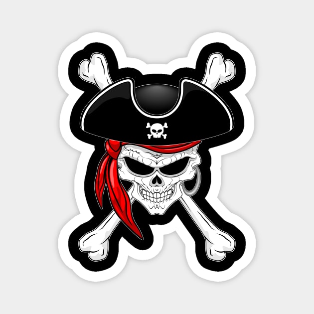 Pirate Skull with Crossed Bones and Red Bandana Magnet by BluedarkArt