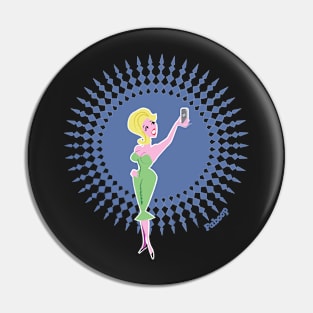 Cute Retro Mid-Century Design Selfie Girl Pin