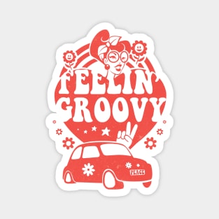 Feeling Groovy: Retro Heart, Car & Girl Magnet