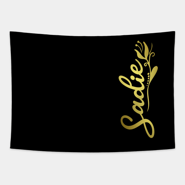 Sadie Name Faux Gold Yellow Tulip Flourish Tapestry by xsylx