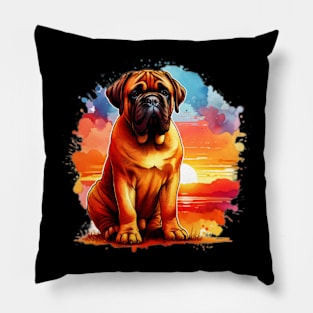 Watercolor Bullmastiff Sunset Pillow