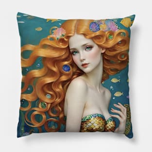 Gustav Klimt's Nautical Nymph: Inspired Mermaid Masterpiece Pillow