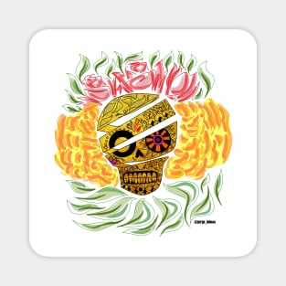 the golden skull in floral mexican art Magnet