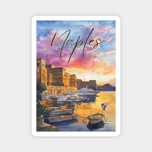 Naples Italy Coastal Sunset Print – Mediterranean Travel Art Magnet